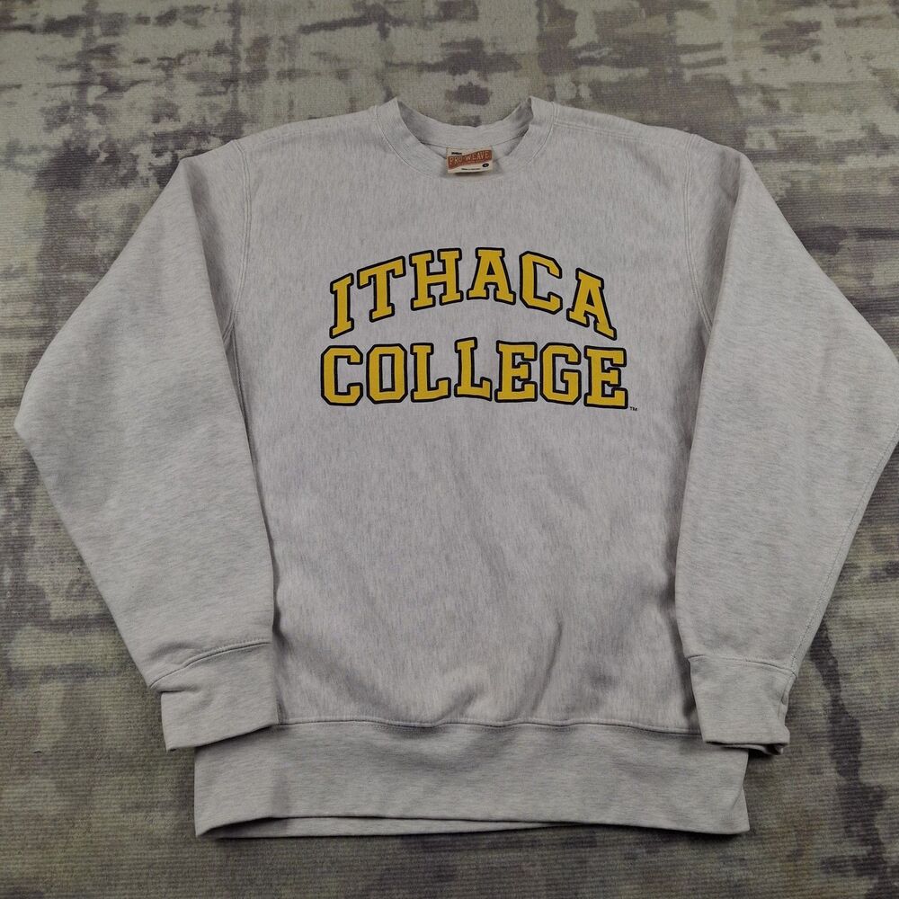 VTG 90s MV Sport Pro Weave Ithaca College Sweatshirt Mens L Gray Crewneck Heavy